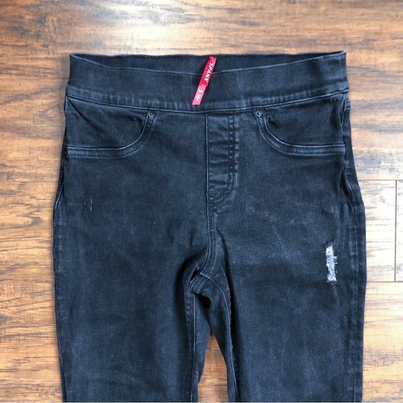 Spanx • Vintage Distressed Ankle Skinny Jeans black pull on raw hem jeggings - Picture 3 of 13